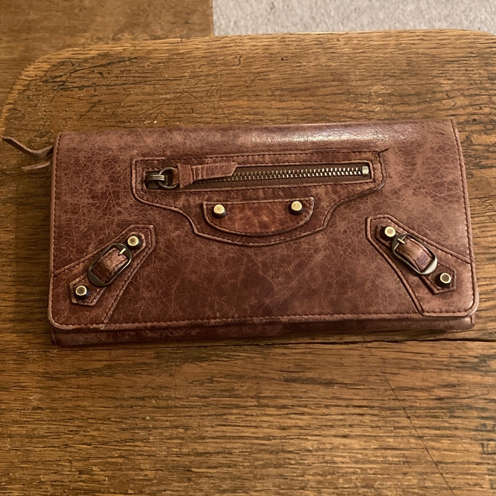 Balenciaga Brown Leather Zip-Around Wallet
